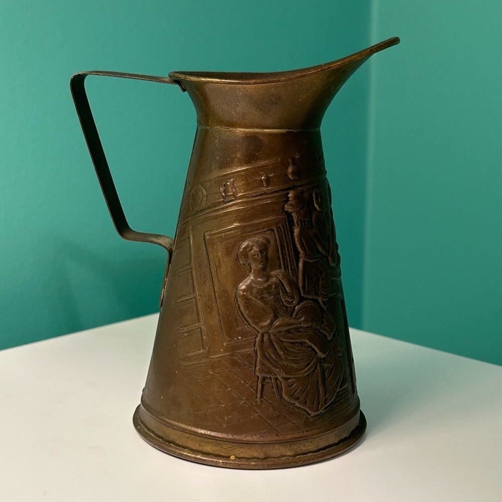 Vintage Brass Embossed Pitcher Pub Tavern Bar Scene - Made in England